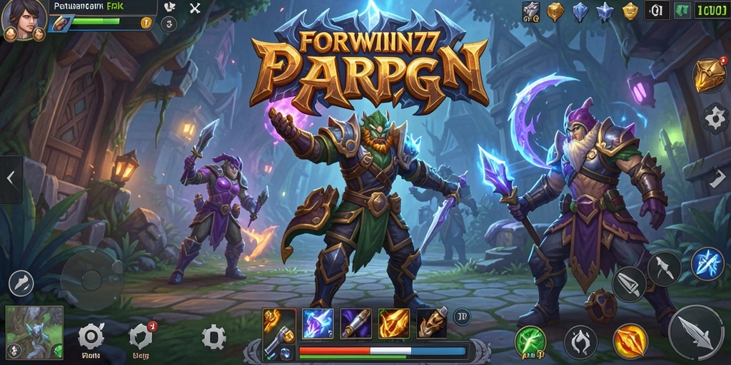 Tampilan gameplay seru dalam FORWIN77 yang menunjukkan aksi ARPG.