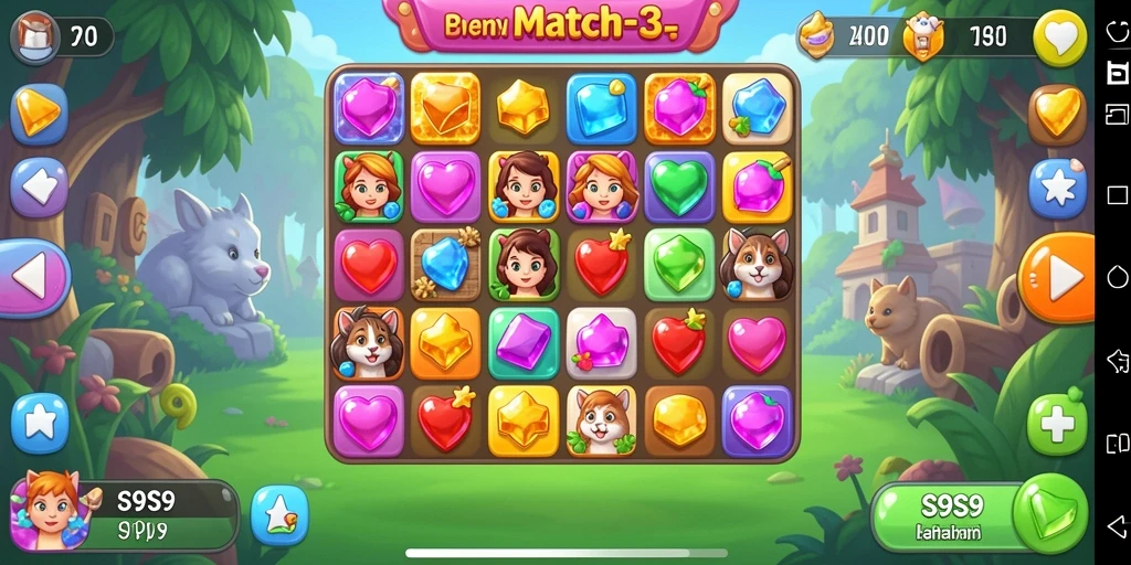 Tampilan gameplay S9S9 yang menampilkan aksi Match-3 yang seru.