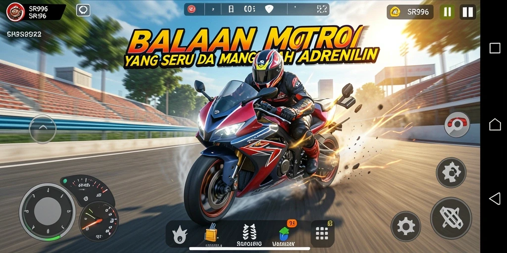 Tampilan gameplay menarik dari SR996 dengan balapan motor yang seru.